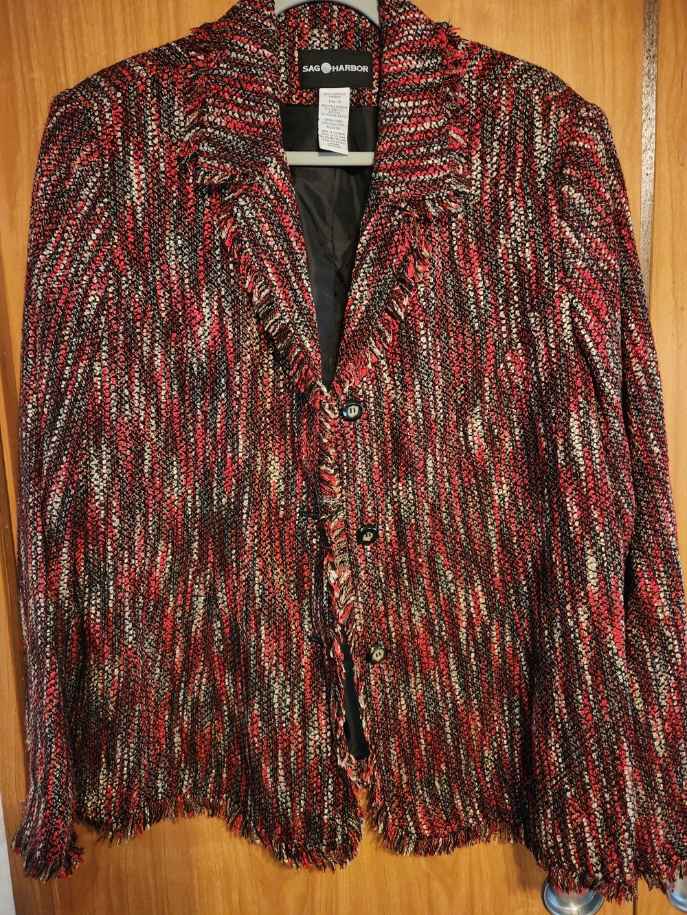 Vintage Sag Harbor Red Multi-Color Fringe Bouclé Jacket